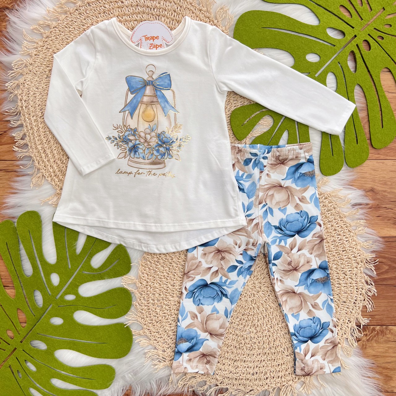 Conj. Blusa Manga Longa Lamp for the Paths e Calça Legging Floral - Off White